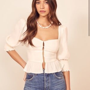 Reformation Cream Button-Front Top